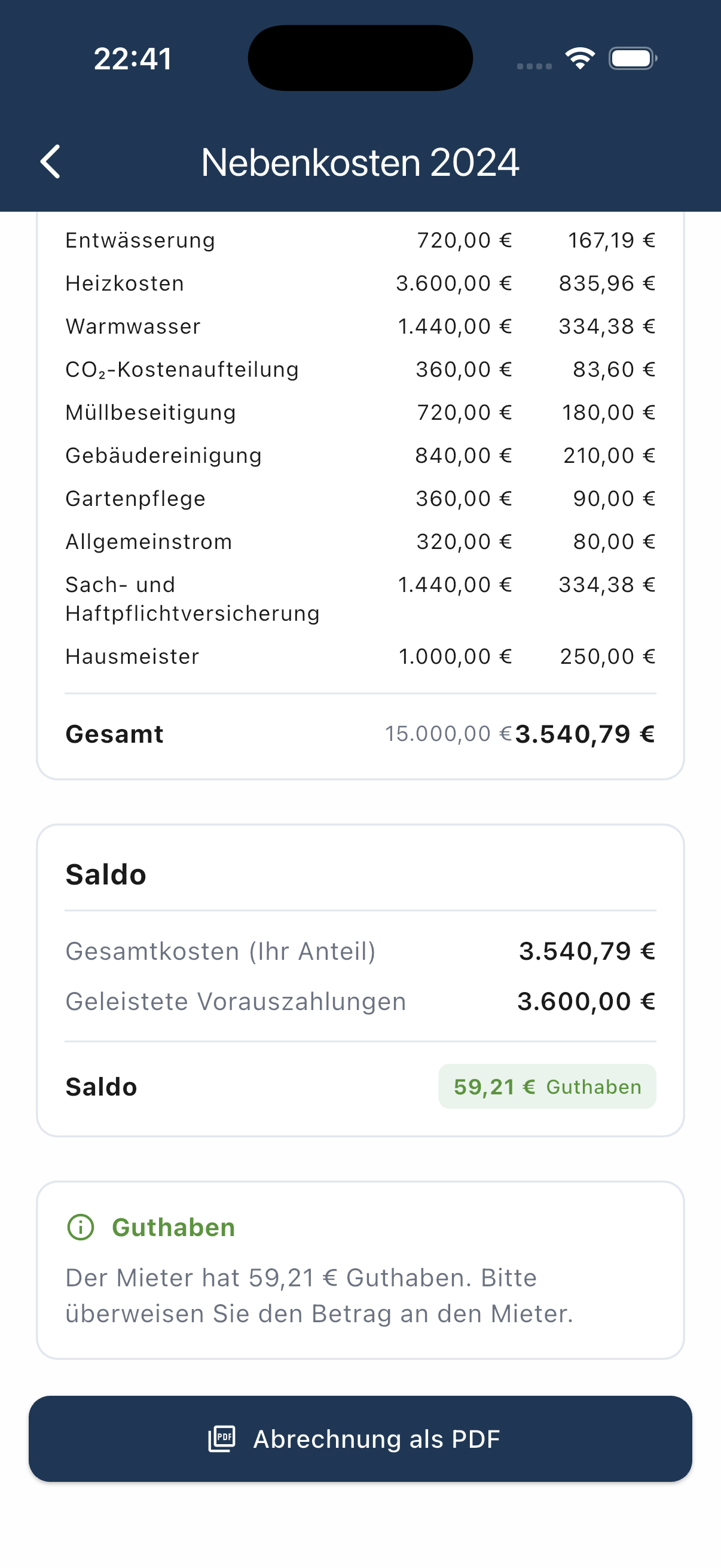 Saldoberechnung in der App