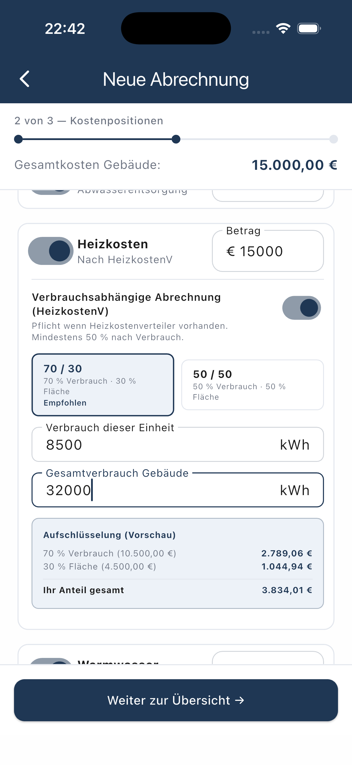 Assistent für neue Nebenkostenabrechnung