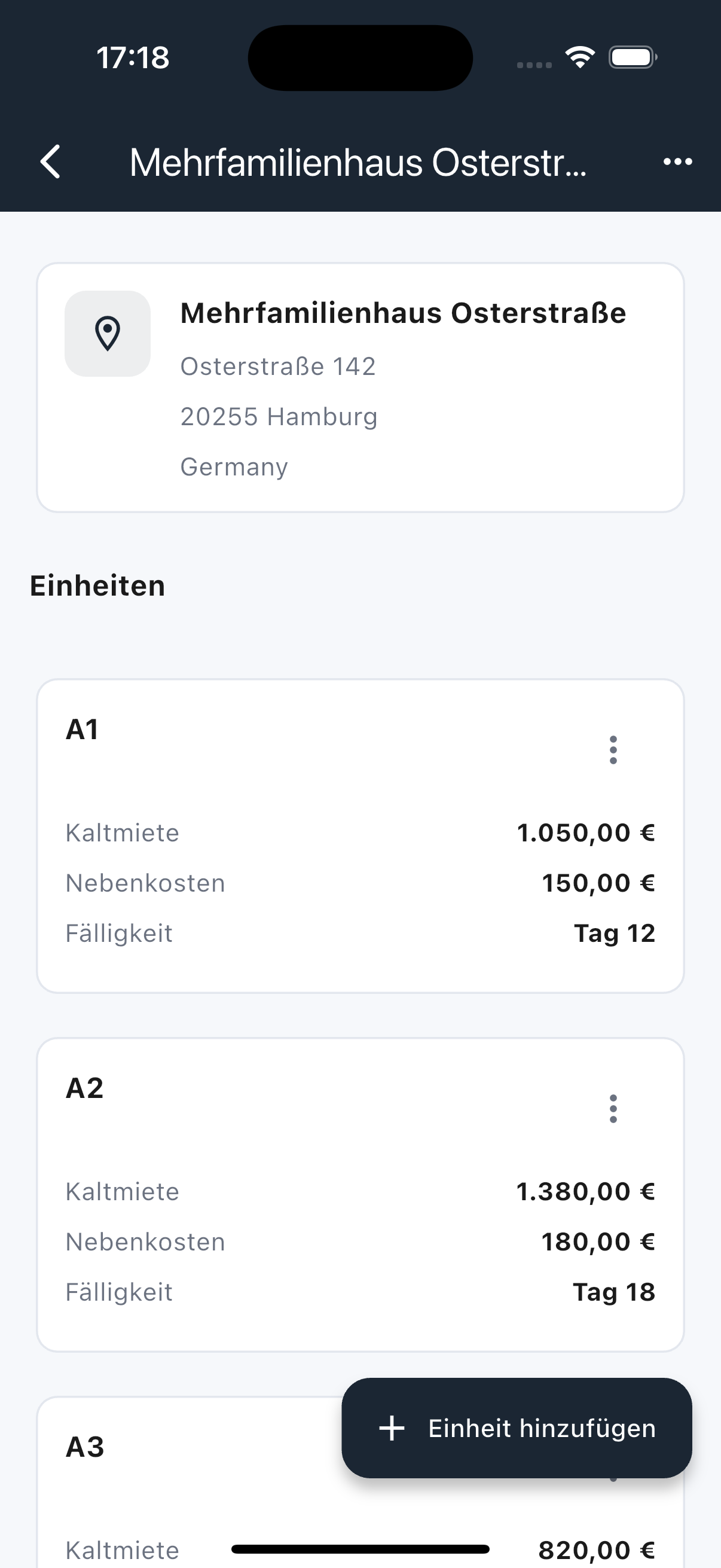 Einheitenliste innerhalb eines Objekts